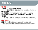 ABPARTS KIT FILTRI 4 PZ FORD C-MAX II - G. C-MAX - FOCUS III - TRANSIT CONNECT II/CURIER II - VOLVO V40 II ABK1750